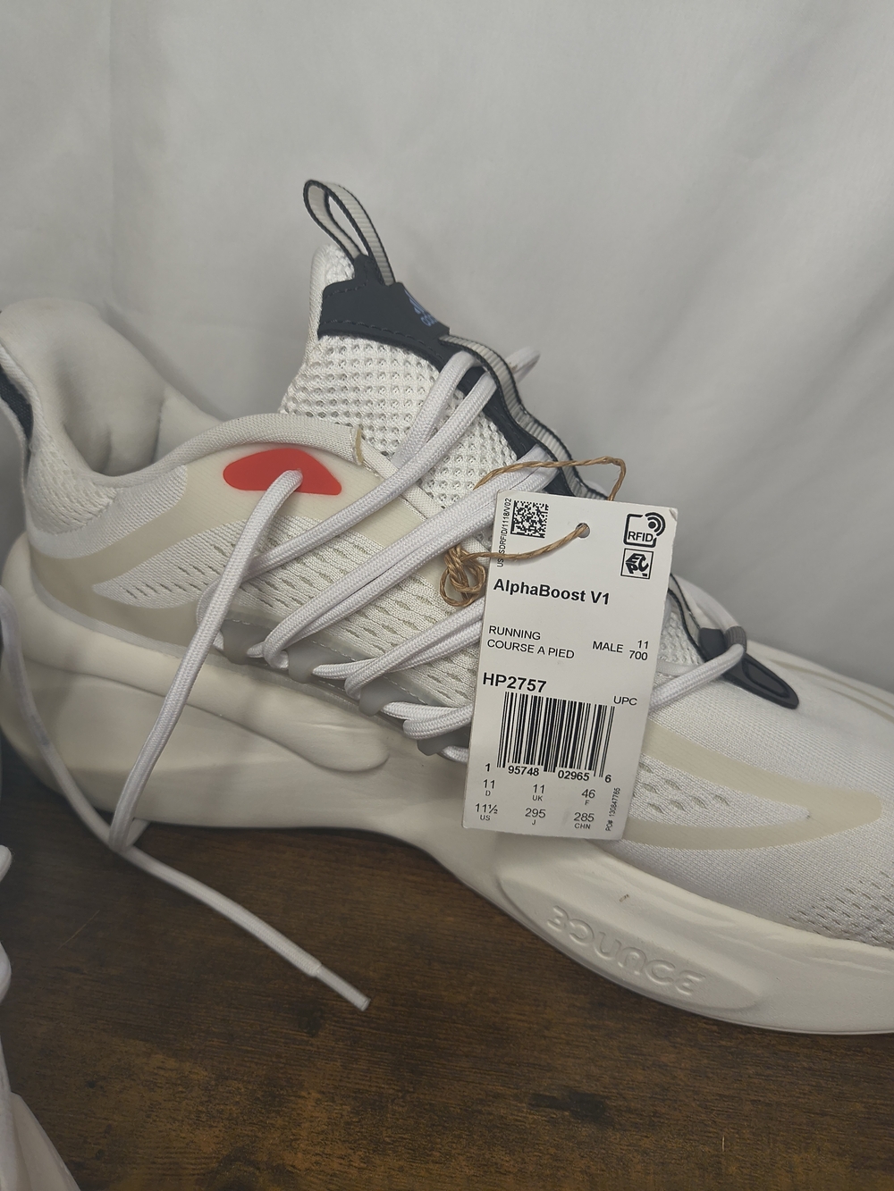 adidas Alphaboost V1 Mens White Running Sneakers with Navy and Red Accents - Picture 4 of 7